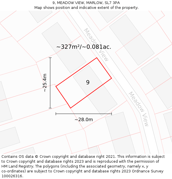 9, MEADOW VIEW, MARLOW, SL7 3PA: Plot and title map