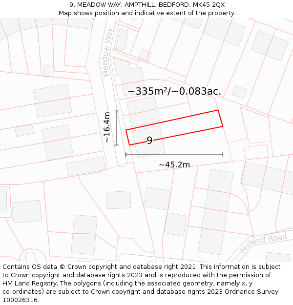 9, MEADOW WAY, AMPTHILL, BEDFORD, MK45 2QX: Plot and title map