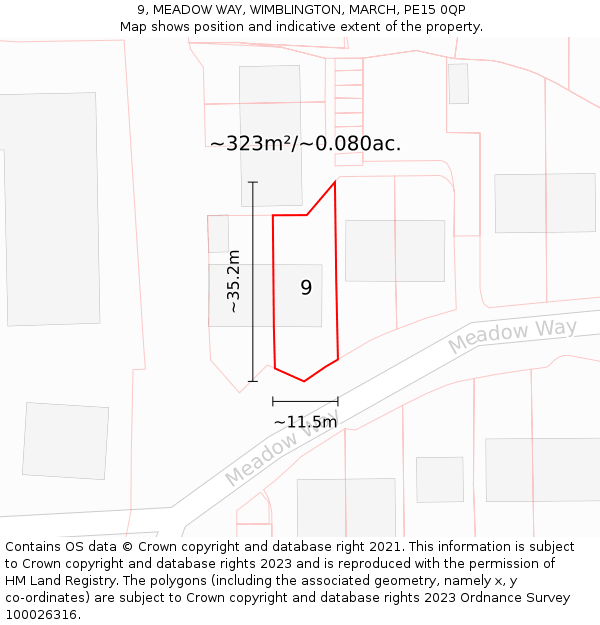 9, MEADOW WAY, WIMBLINGTON, MARCH, PE15 0QP: Plot and title map