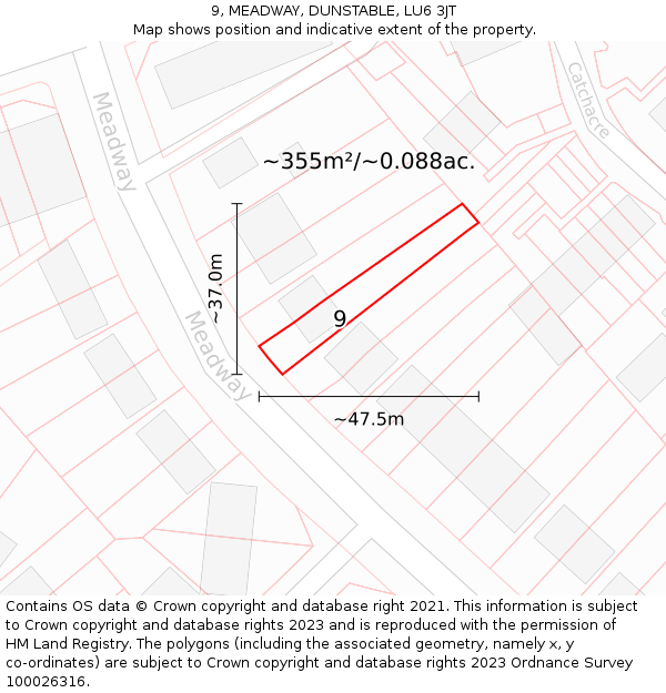9, MEADWAY, DUNSTABLE, LU6 3JT: Plot and title map