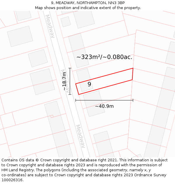 9, MEADWAY, NORTHAMPTON, NN3 3BP: Plot and title map
