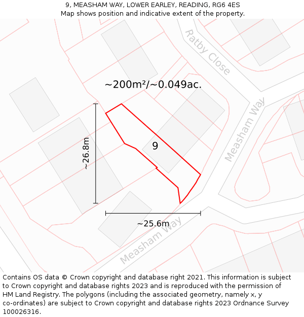 9, MEASHAM WAY, LOWER EARLEY, READING, RG6 4ES: Plot and title map