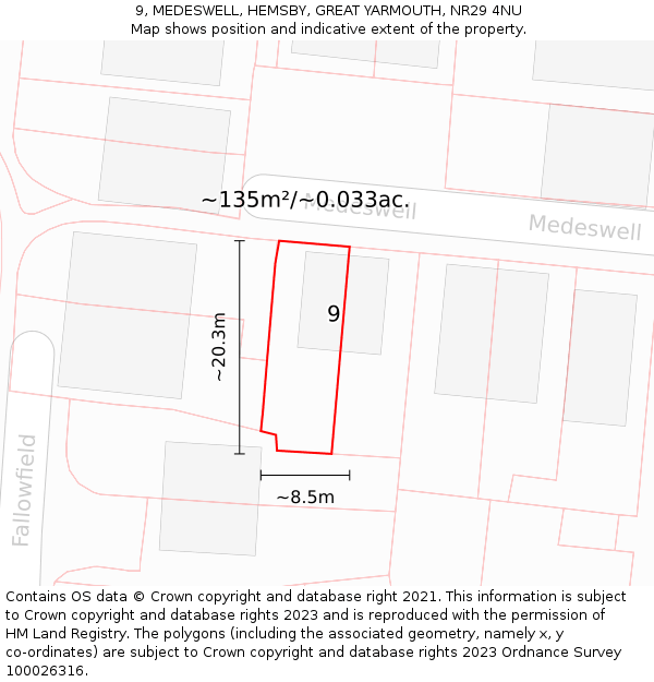 9, MEDESWELL, HEMSBY, GREAT YARMOUTH, NR29 4NU: Plot and title map