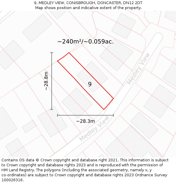 9, MEDLEY VIEW, CONISBROUGH, DONCASTER, DN12 2DT: Plot and title map