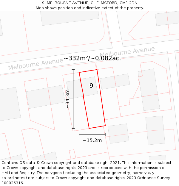 9, MELBOURNE AVENUE, CHELMSFORD, CM1 2DN: Plot and title map