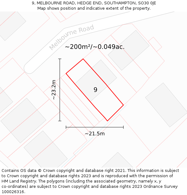 9, MELBOURNE ROAD, HEDGE END, SOUTHAMPTON, SO30 0JE: Plot and title map