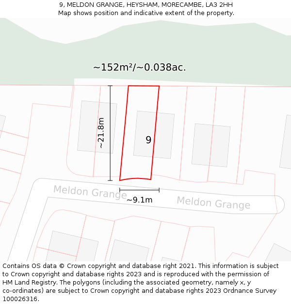 9, MELDON GRANGE, HEYSHAM, MORECAMBE, LA3 2HH: Plot and title map