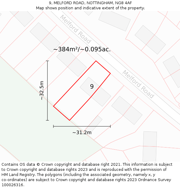 9, MELFORD ROAD, NOTTINGHAM, NG8 4AF: Plot and title map