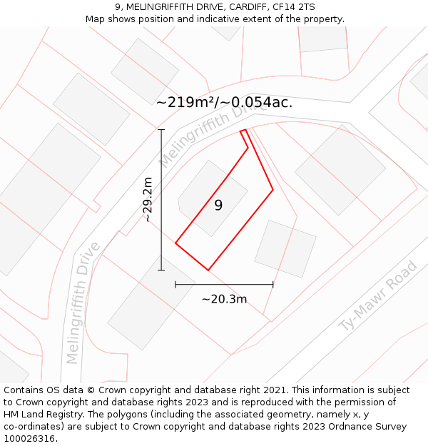 9, MELINGRIFFITH DRIVE, CARDIFF, CF14 2TS: Plot and title map