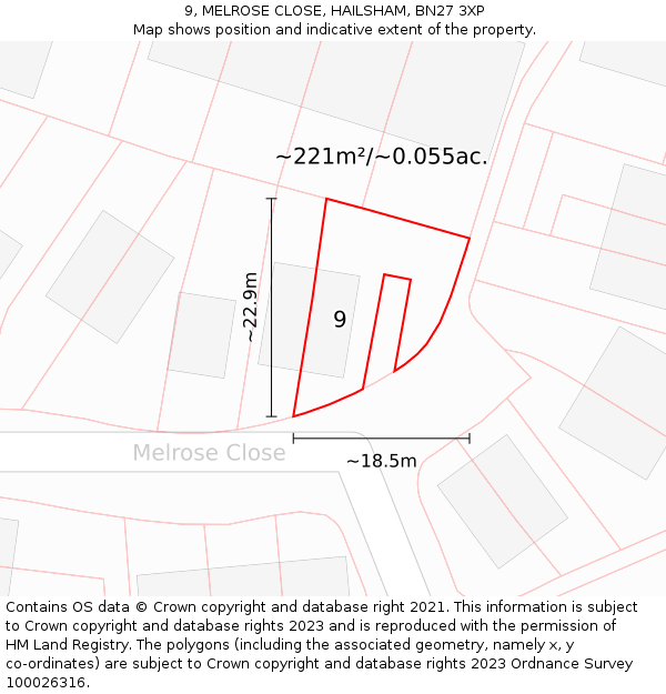 9, MELROSE CLOSE, HAILSHAM, BN27 3XP: Plot and title map