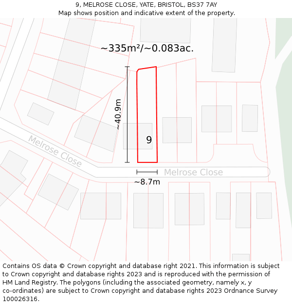 9, MELROSE CLOSE, YATE, BRISTOL, BS37 7AY: Plot and title map