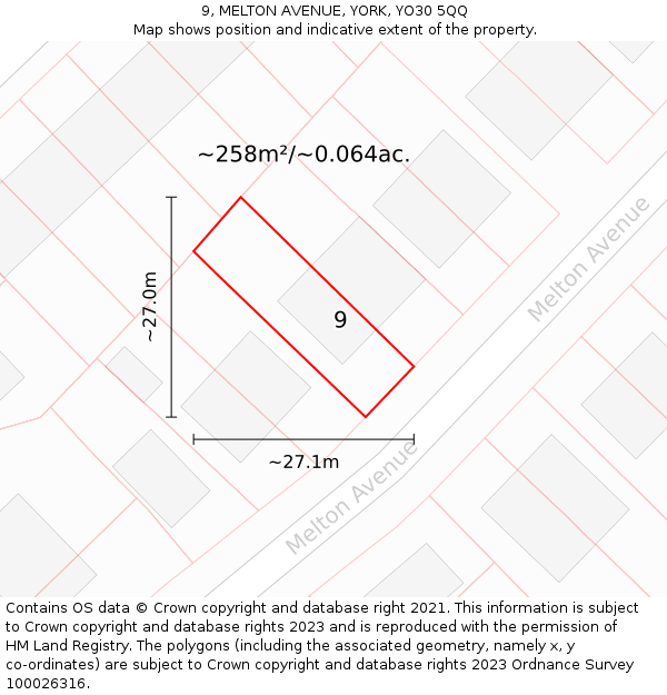 9, MELTON AVENUE, YORK, YO30 5QQ: Plot and title map