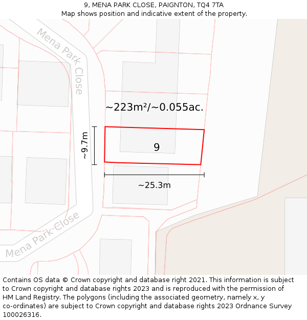 9, MENA PARK CLOSE, PAIGNTON, TQ4 7TA: Plot and title map