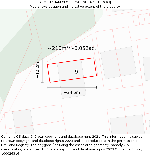 9, MENDHAM CLOSE, GATESHEAD, NE10 9BJ: Plot and title map