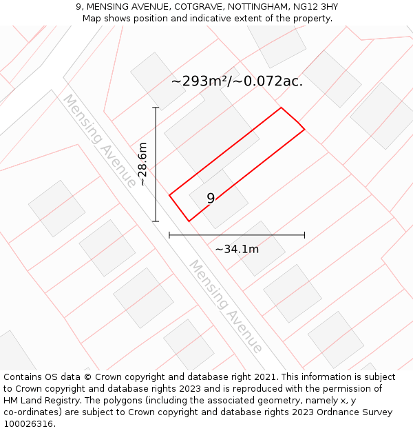 9, MENSING AVENUE, COTGRAVE, NOTTINGHAM, NG12 3HY: Plot and title map