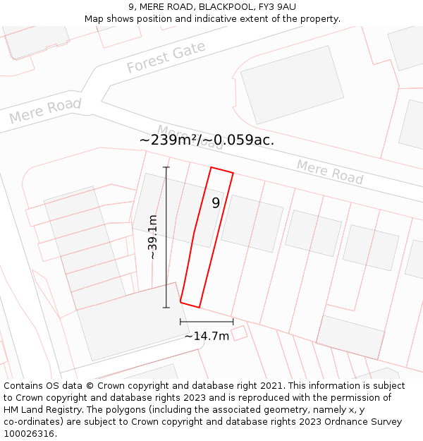 9, MERE ROAD, BLACKPOOL, FY3 9AU: Plot and title map