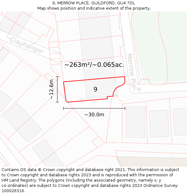 9, MERROW PLACE, GUILDFORD, GU4 7DL: Plot and title map