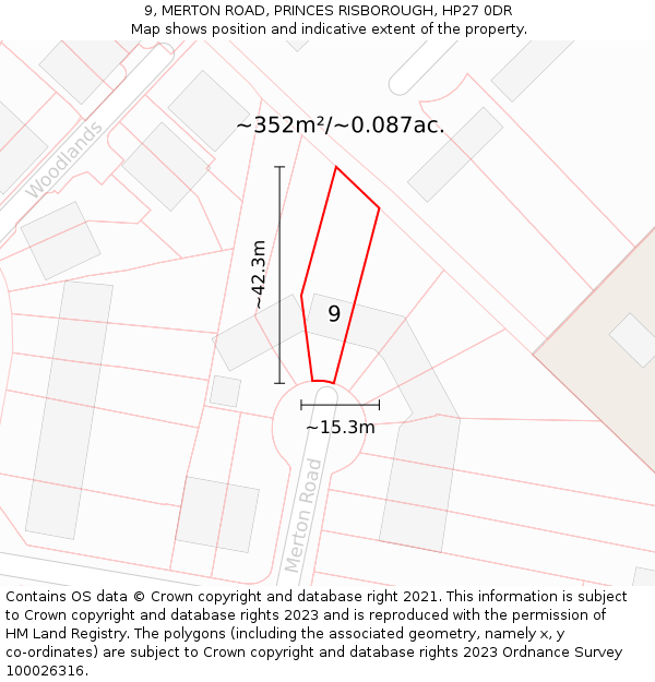 9, MERTON ROAD, PRINCES RISBOROUGH, HP27 0DR: Plot and title map