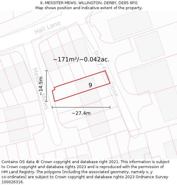 9, MESSITER MEWS, WILLINGTON, DERBY, DE65 6PG: Plot and title map