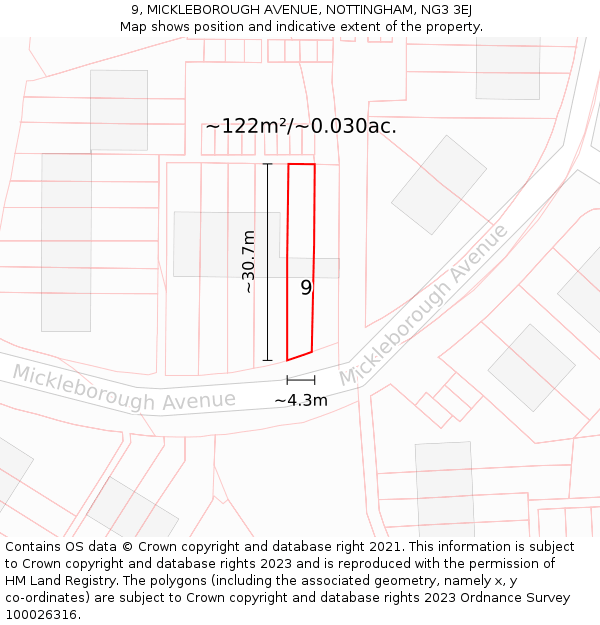 9, MICKLEBOROUGH AVENUE, NOTTINGHAM, NG3 3EJ: Plot and title map