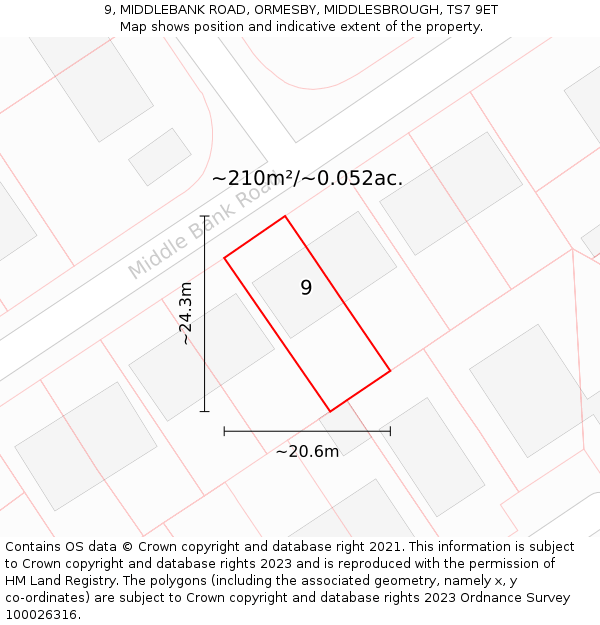 9, MIDDLEBANK ROAD, ORMESBY, MIDDLESBROUGH, TS7 9ET: Plot and title map