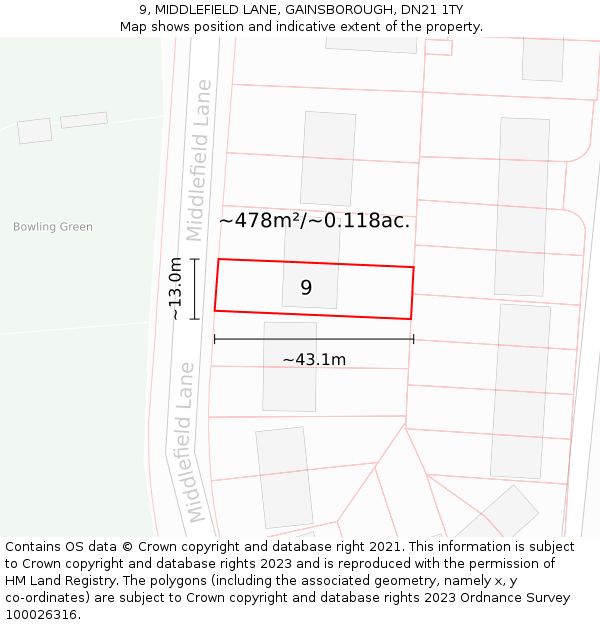 9, MIDDLEFIELD LANE, GAINSBOROUGH, DN21 1TY: Plot and title map