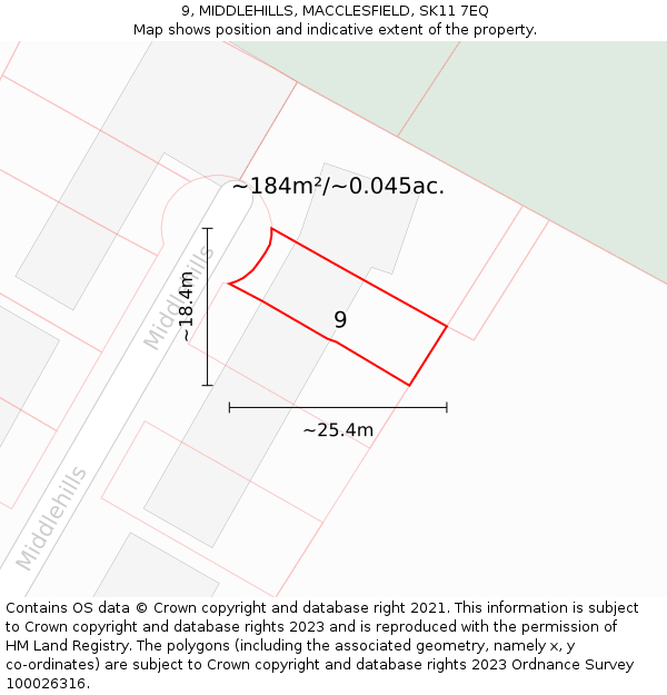 9, MIDDLEHILLS, MACCLESFIELD, SK11 7EQ: Plot and title map