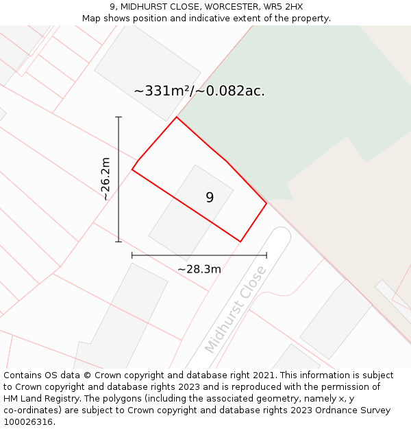 9, MIDHURST CLOSE, WORCESTER, WR5 2HX: Plot and title map