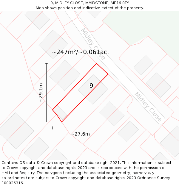 9, MIDLEY CLOSE, MAIDSTONE, ME16 0TY: Plot and title map