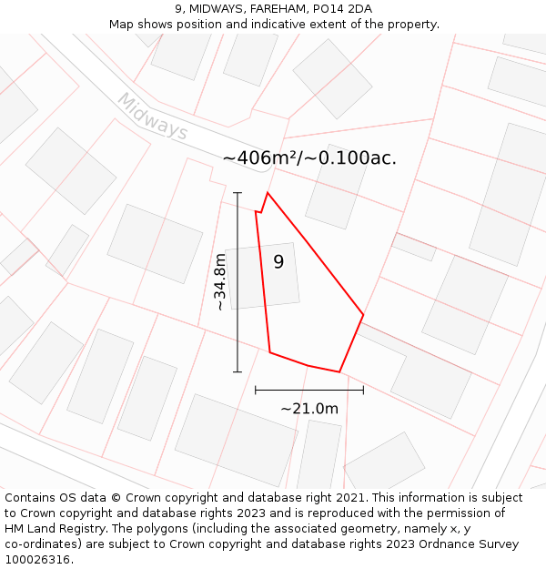 9, MIDWAYS, FAREHAM, PO14 2DA: Plot and title map