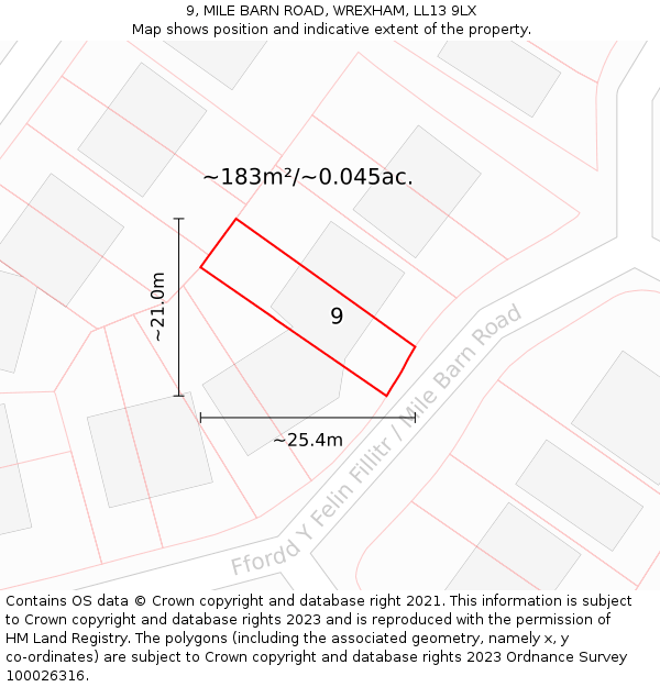 9, MILE BARN ROAD, WREXHAM, LL13 9LX: Plot and title map