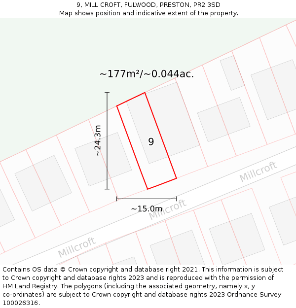 9, MILL CROFT, FULWOOD, PRESTON, PR2 3SD: Plot and title map