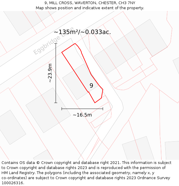 9, MILL CROSS, WAVERTON, CHESTER, CH3 7NY: Plot and title map