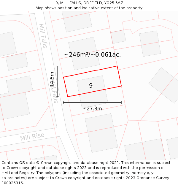 9, MILL FALLS, DRIFFIELD, YO25 5AZ: Plot and title map