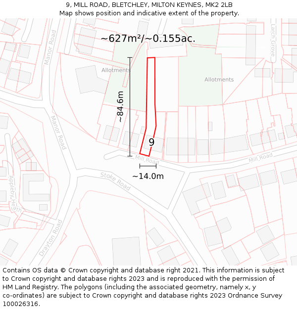 9, MILL ROAD, BLETCHLEY, MILTON KEYNES, MK2 2LB: Plot and title map