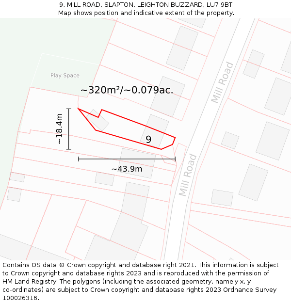 9, MILL ROAD, SLAPTON, LEIGHTON BUZZARD, LU7 9BT: Plot and title map
