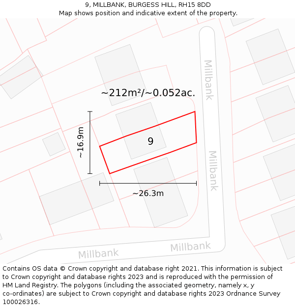 9, MILLBANK, BURGESS HILL, RH15 8DD: Plot and title map