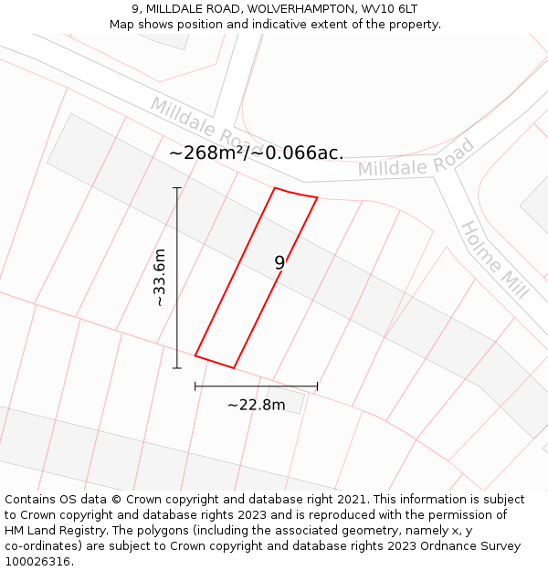 9, MILLDALE ROAD, WOLVERHAMPTON, WV10 6LT: Plot and title map
