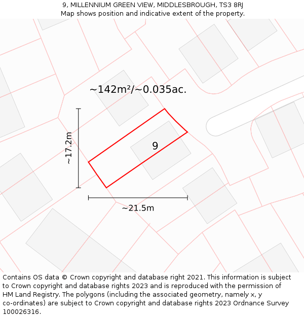 9, MILLENNIUM GREEN VIEW, MIDDLESBROUGH, TS3 8RJ: Plot and title map