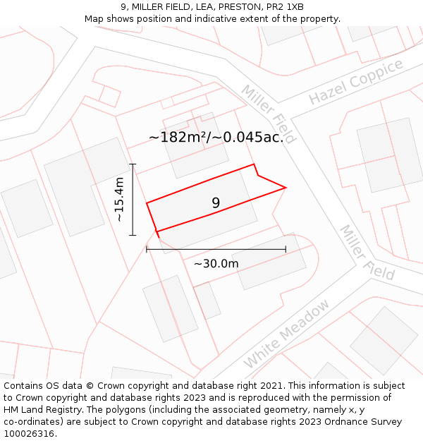9, MILLER FIELD, LEA, PRESTON, PR2 1XB: Plot and title map