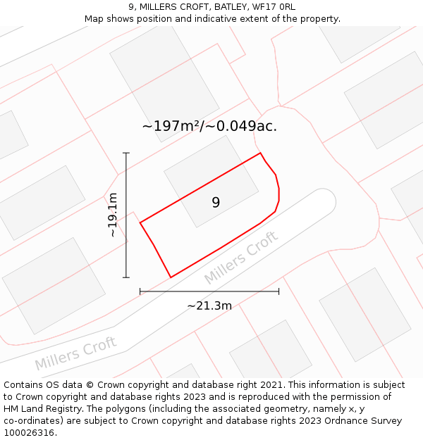 9, MILLERS CROFT, BATLEY, WF17 0RL: Plot and title map