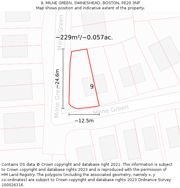 9, MILNE GREEN, SWINESHEAD, BOSTON, PE20 3NP: Plot and title map