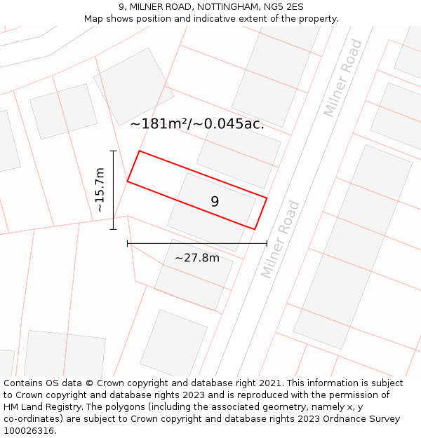 9, MILNER ROAD, NOTTINGHAM, NG5 2ES: Plot and title map
