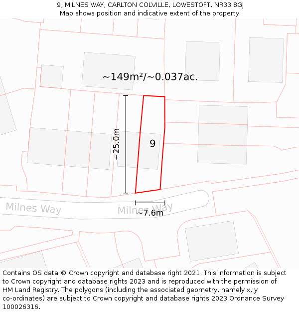 9, MILNES WAY, CARLTON COLVILLE, LOWESTOFT, NR33 8GJ: Plot and title map