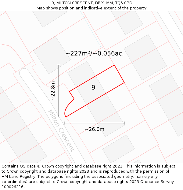 9, MILTON CRESCENT, BRIXHAM, TQ5 0BD: Plot and title map