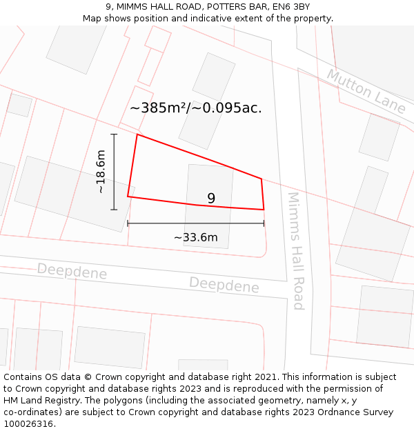 9, MIMMS HALL ROAD, POTTERS BAR, EN6 3BY: Plot and title map