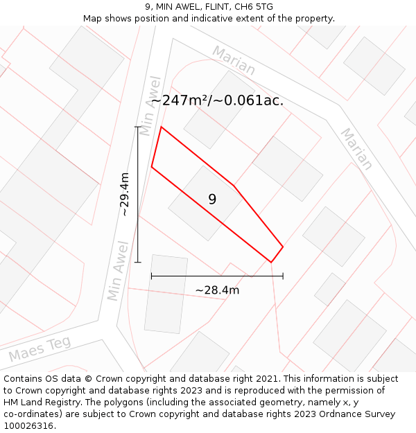 9, MIN AWEL, FLINT, CH6 5TG: Plot and title map