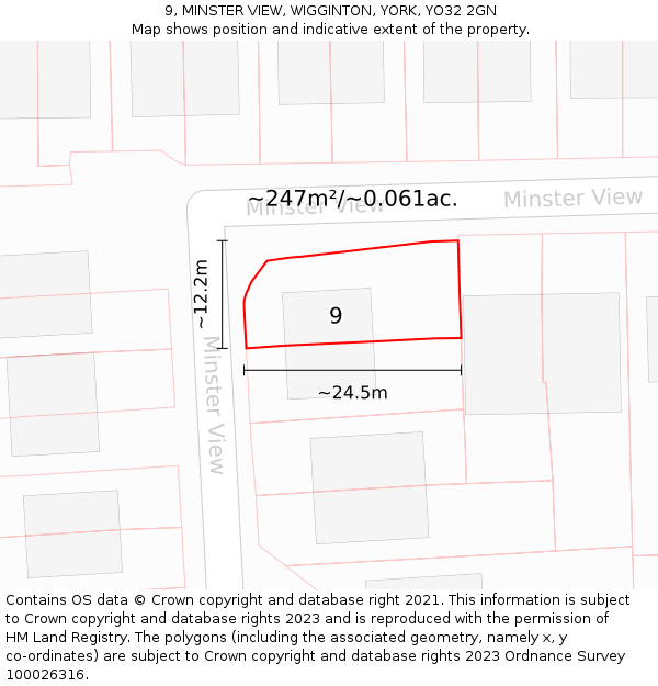 9, MINSTER VIEW, WIGGINTON, YORK, YO32 2GN: Plot and title map