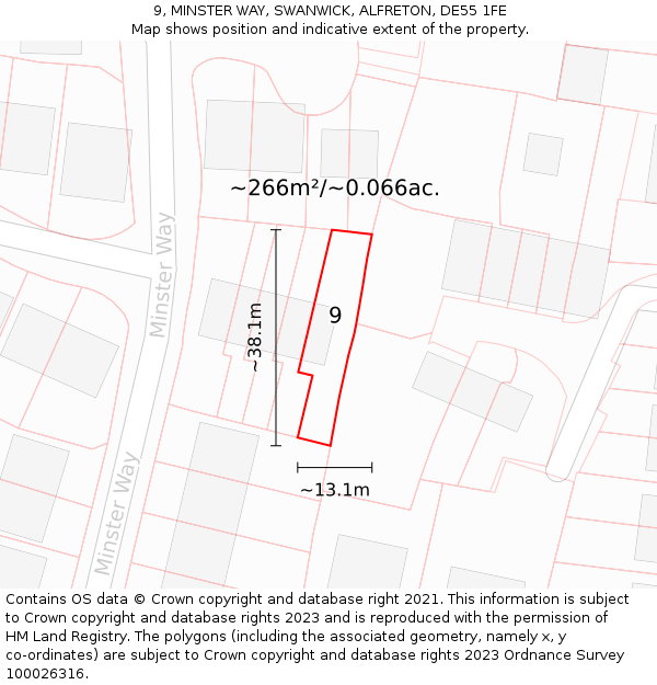 9, MINSTER WAY, SWANWICK, ALFRETON, DE55 1FE: Plot and title map