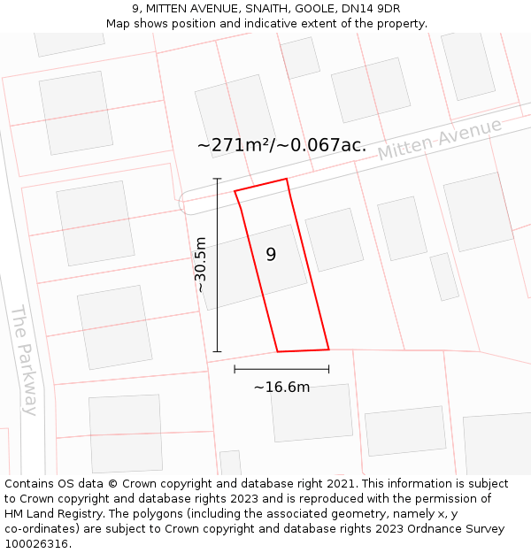 9, MITTEN AVENUE, SNAITH, GOOLE, DN14 9DR: Plot and title map